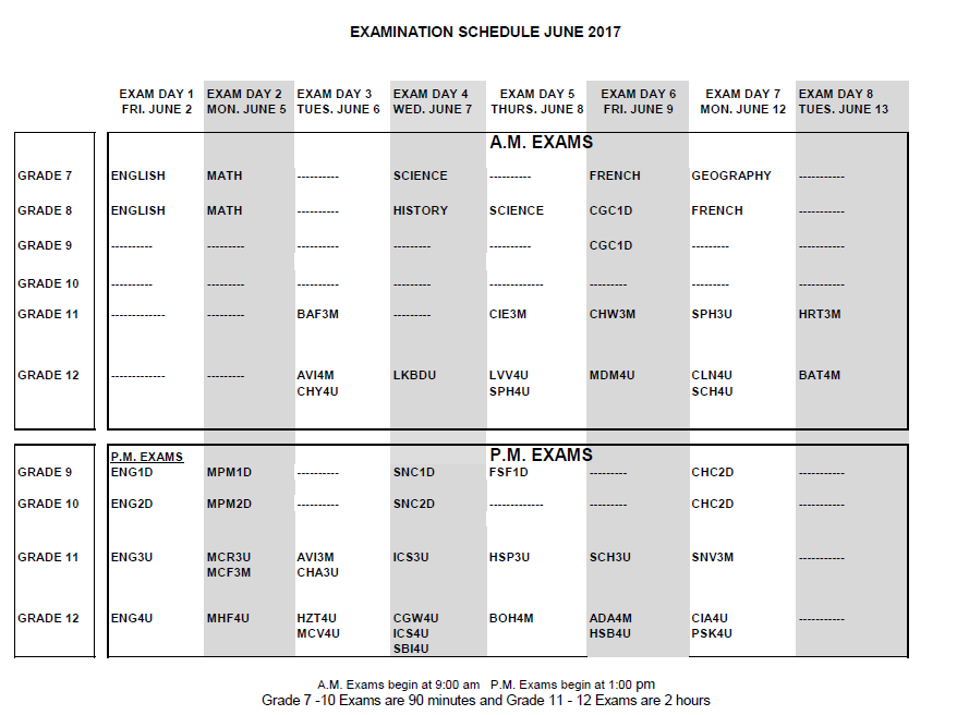 Capture exam schedule